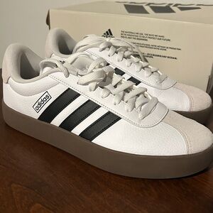 Men’s Size 8.5/ Women’s Size 10 Adidas VL Court 3.0 White and Black Sneakers